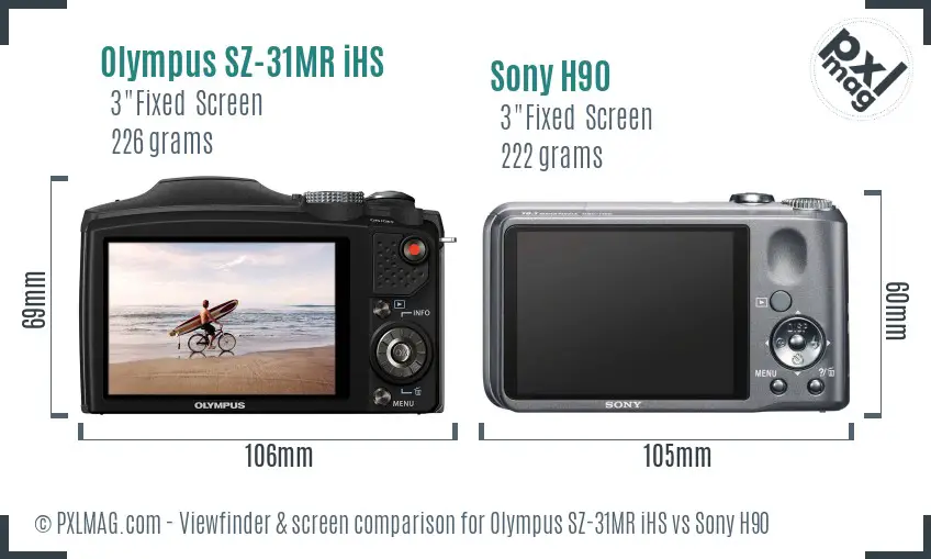 Olympus SZ-31MR iHS vs Sony H90 Screen and Viewfinder comparison