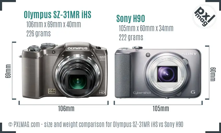 Olympus SZ-31MR iHS vs Sony H90 size comparison