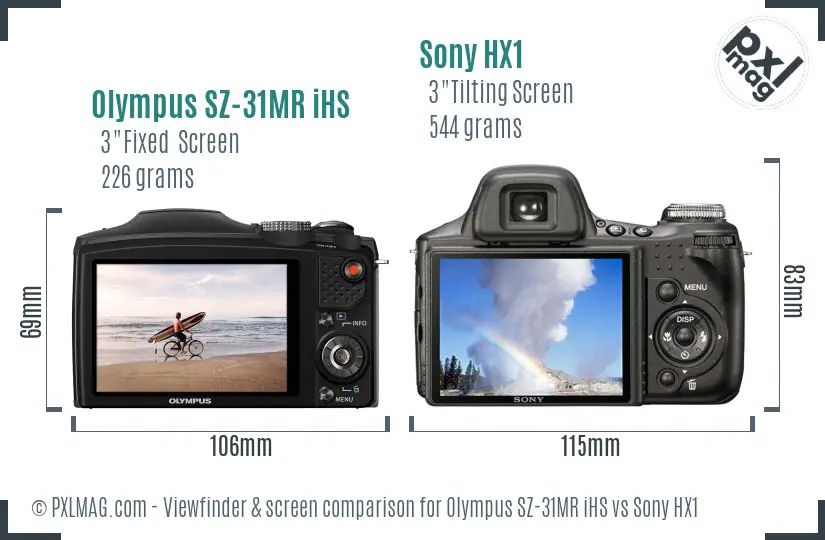 Olympus SZ-31MR iHS vs Sony HX1 Screen and Viewfinder comparison