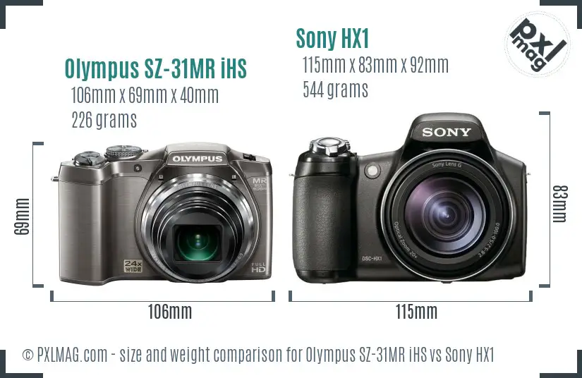 Olympus SZ-31MR iHS vs Sony HX1 size comparison