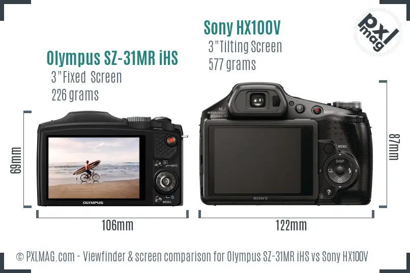 Olympus SZ-31MR iHS vs Sony HX100V Screen and Viewfinder comparison
