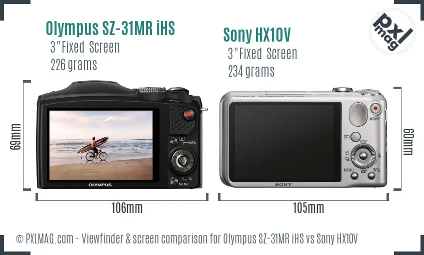 Olympus SZ-31MR iHS vs Sony HX10V Screen and Viewfinder comparison
