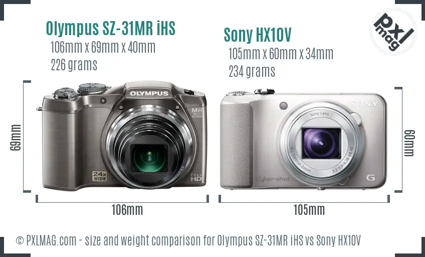 Olympus SZ-31MR iHS vs Sony HX10V size comparison