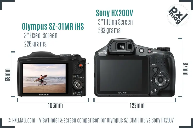 Olympus SZ-31MR iHS vs Sony HX200V Screen and Viewfinder comparison