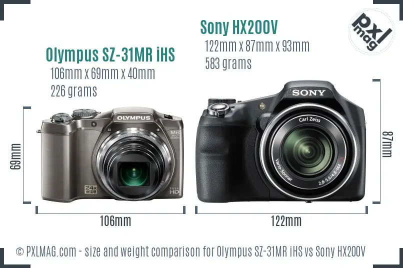 Olympus SZ-31MR iHS vs Sony HX200V size comparison