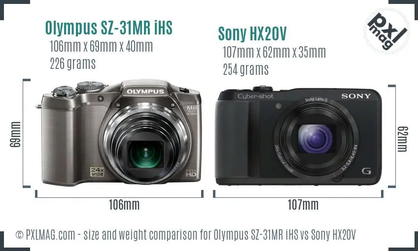 Olympus SZ-31MR iHS vs Sony HX20V size comparison