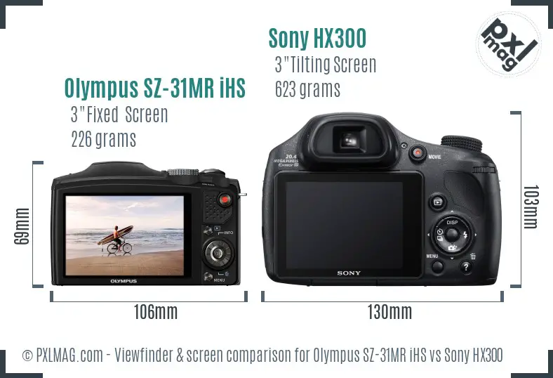 Olympus SZ-31MR iHS vs Sony HX300 Screen and Viewfinder comparison
