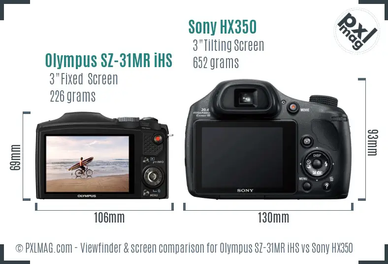 Olympus SZ-31MR iHS vs Sony HX350 Screen and Viewfinder comparison