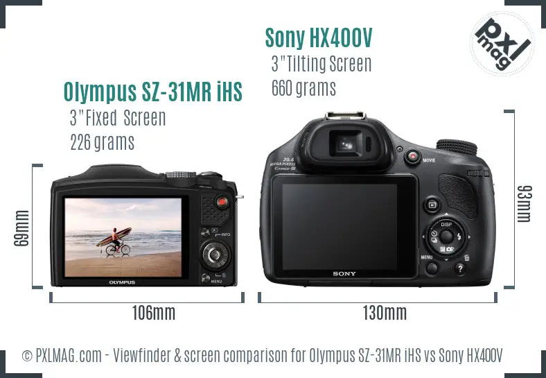 Olympus SZ-31MR iHS vs Sony HX400V Screen and Viewfinder comparison
