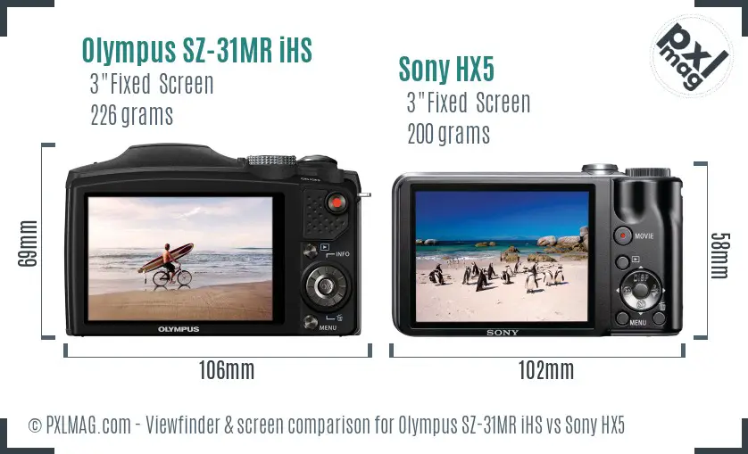 Olympus SZ-31MR iHS vs Sony HX5 Screen and Viewfinder comparison