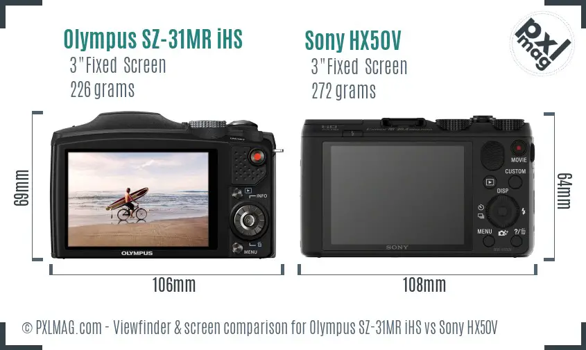 Olympus SZ-31MR iHS vs Sony HX50V Screen and Viewfinder comparison