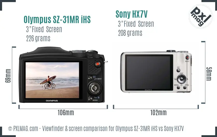 Olympus SZ-31MR iHS vs Sony HX7V Screen and Viewfinder comparison