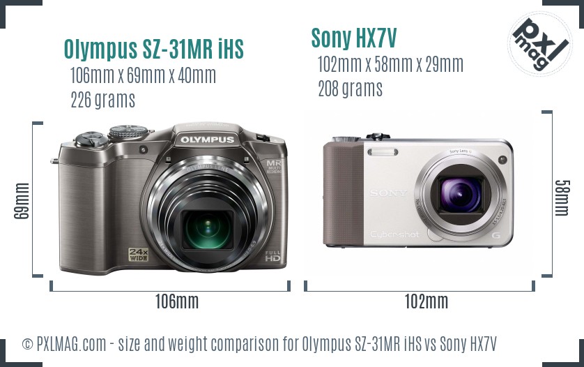 Olympus SZ-31MR iHS vs Sony HX7V size comparison