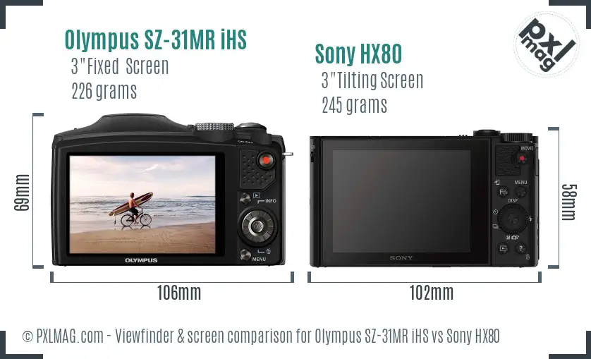 Olympus SZ-31MR iHS vs Sony HX80 Screen and Viewfinder comparison