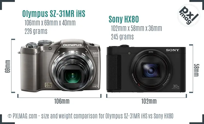 Olympus SZ-31MR iHS vs Sony HX80 size comparison