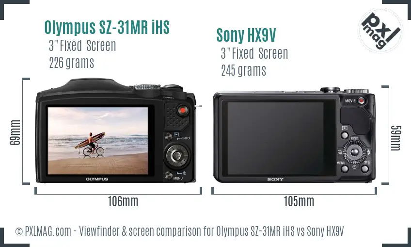 Olympus SZ-31MR iHS vs Sony HX9V Screen and Viewfinder comparison
