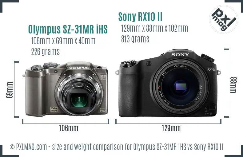 Olympus SZ-31MR iHS vs Sony RX10 II size comparison