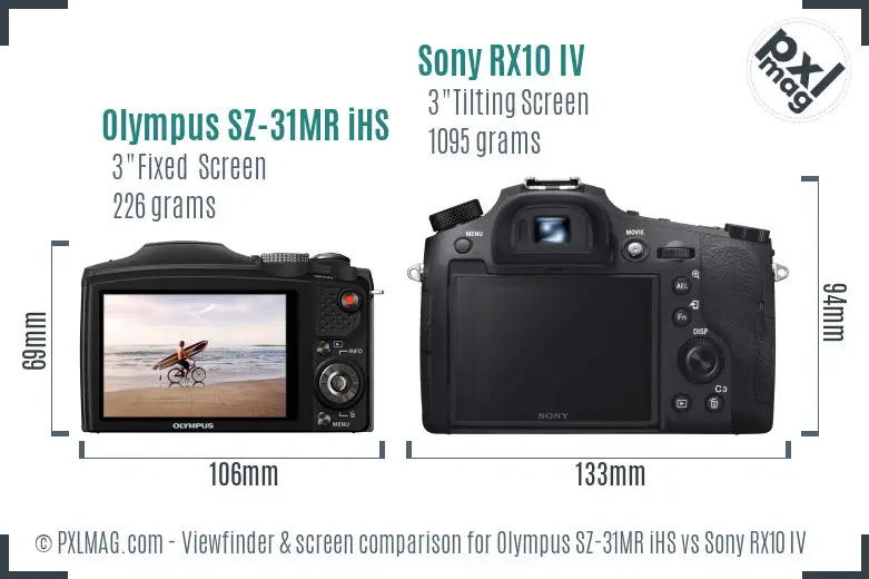 Olympus SZ-31MR iHS vs Sony RX10 IV Screen and Viewfinder comparison