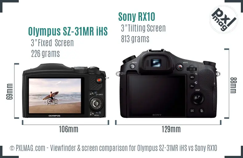 Olympus SZ-31MR iHS vs Sony RX10 Screen and Viewfinder comparison