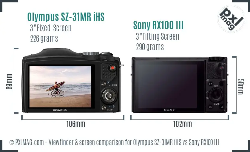 Olympus SZ-31MR iHS vs Sony RX100 III Screen and Viewfinder comparison