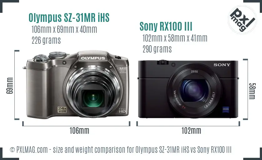 Olympus SZ-31MR iHS vs Sony RX100 III size comparison