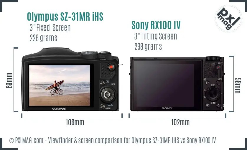 Olympus SZ-31MR iHS vs Sony RX100 IV Screen and Viewfinder comparison