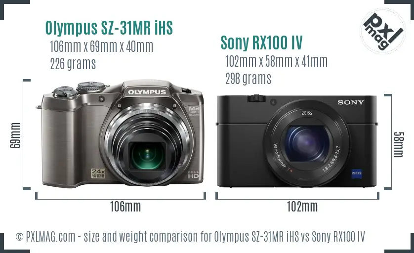 Olympus SZ-31MR iHS vs Sony RX100 IV size comparison