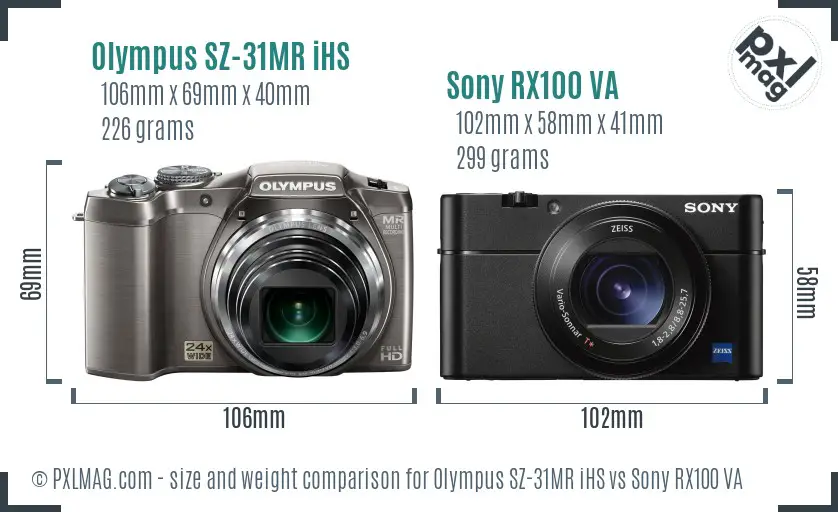 Olympus SZ-31MR iHS vs Sony RX100 VA size comparison
