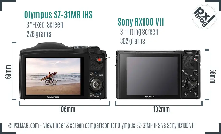 Olympus SZ-31MR iHS vs Sony RX100 VII Screen and Viewfinder comparison