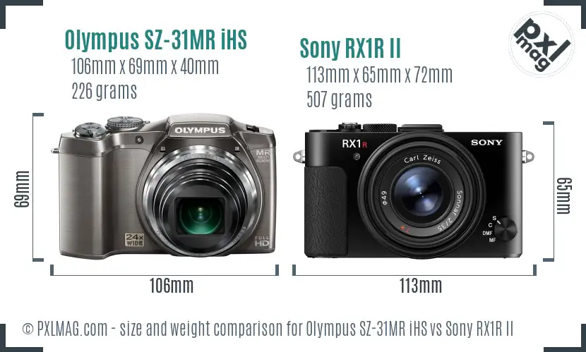 Olympus SZ-31MR iHS vs Sony RX1R II size comparison