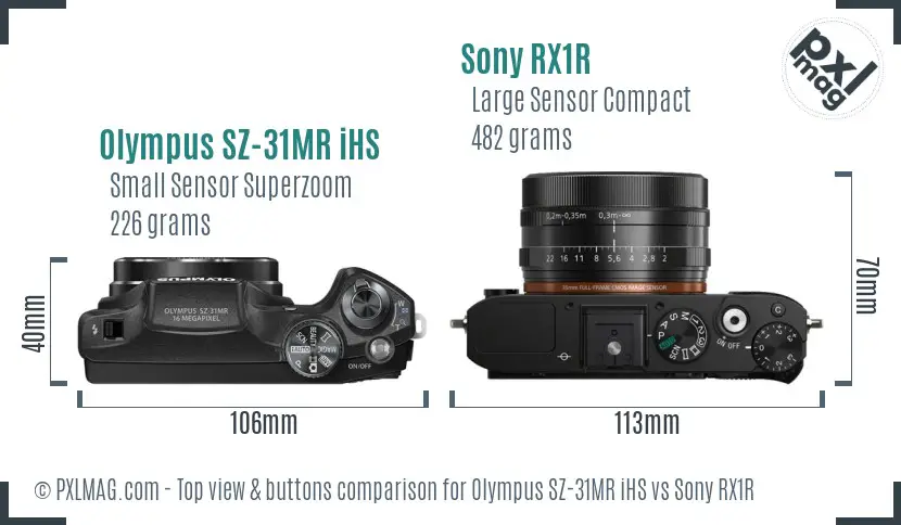 Olympus SZ-31MR iHS vs Sony RX1R top view buttons comparison