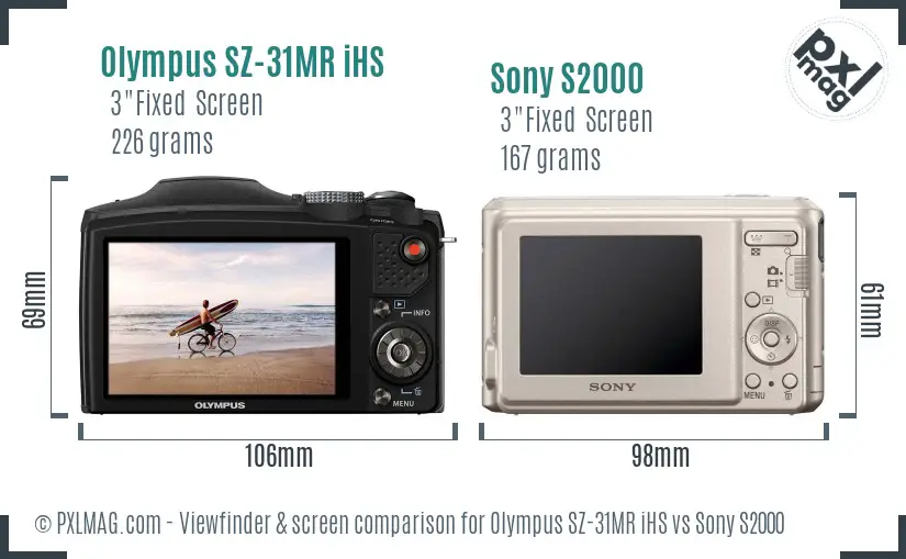Olympus SZ-31MR iHS vs Sony S2000 Screen and Viewfinder comparison
