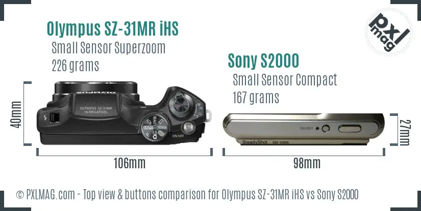 Olympus SZ-31MR iHS vs Sony S2000 top view buttons comparison