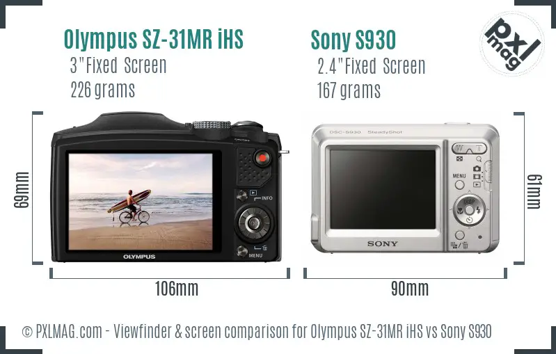 Olympus SZ-31MR iHS vs Sony S930 Screen and Viewfinder comparison