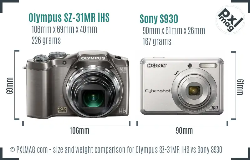 Olympus SZ-31MR iHS vs Sony S930 size comparison