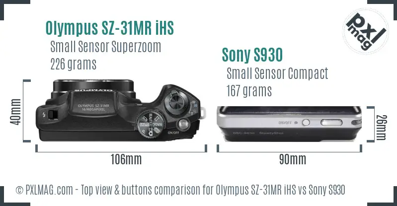 Olympus SZ-31MR iHS vs Sony S930 top view buttons comparison