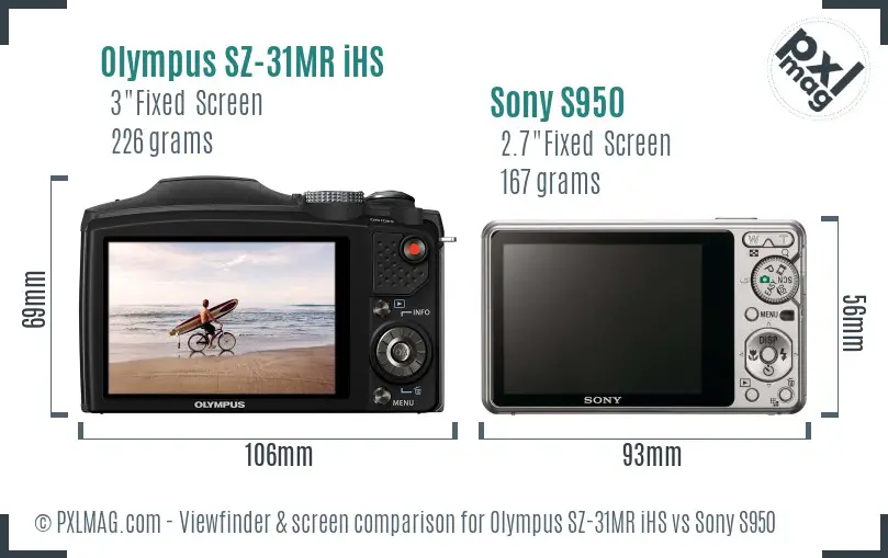 Olympus SZ-31MR iHS vs Sony S950 Screen and Viewfinder comparison