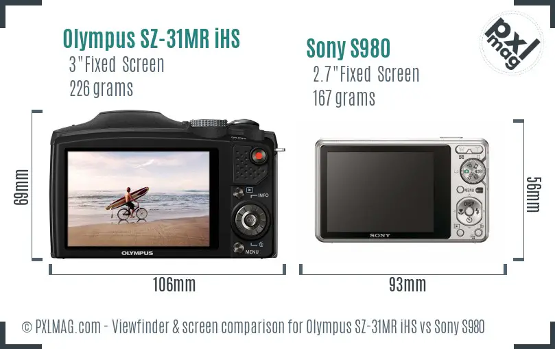 Olympus SZ-31MR iHS vs Sony S980 Screen and Viewfinder comparison