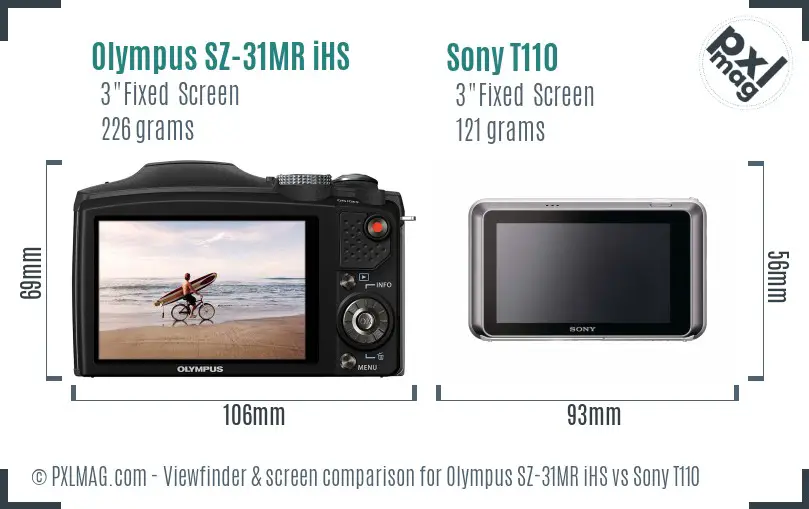 Olympus SZ-31MR iHS vs Sony T110 Screen and Viewfinder comparison