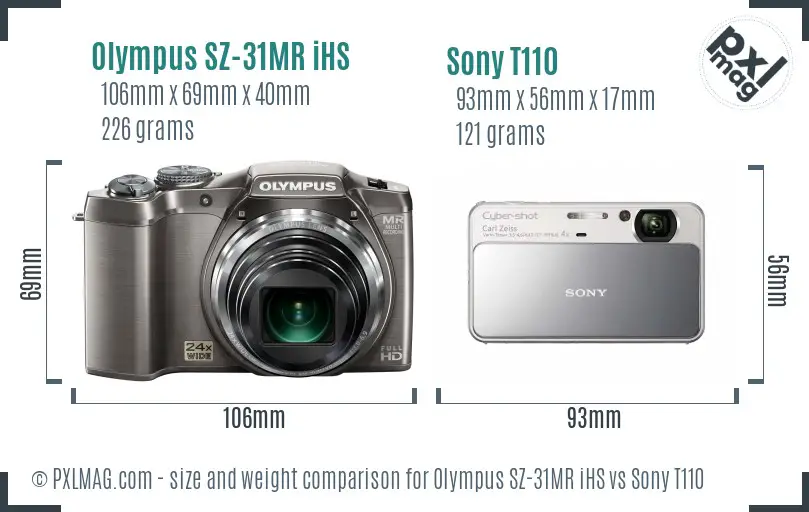 Olympus SZ-31MR iHS vs Sony T110 size comparison