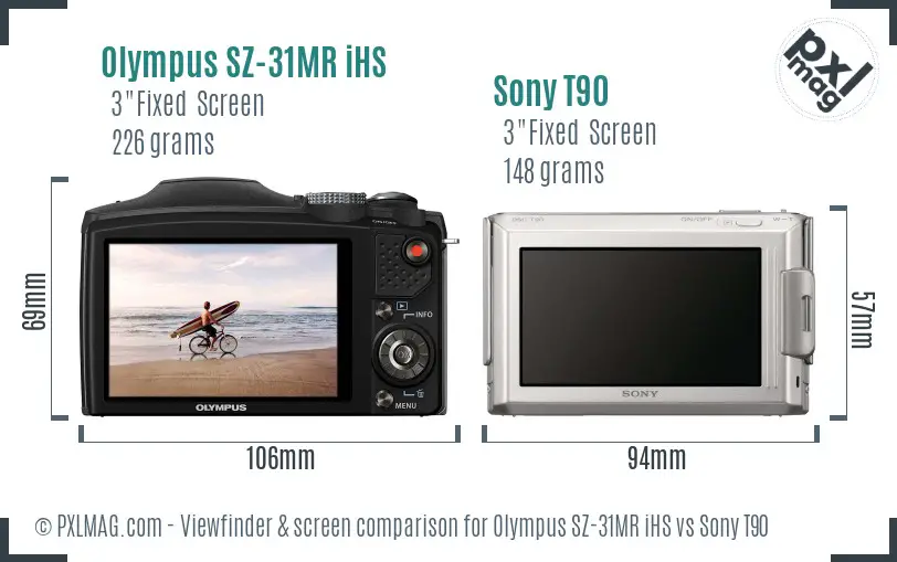 Olympus SZ-31MR iHS vs Sony T90 Screen and Viewfinder comparison