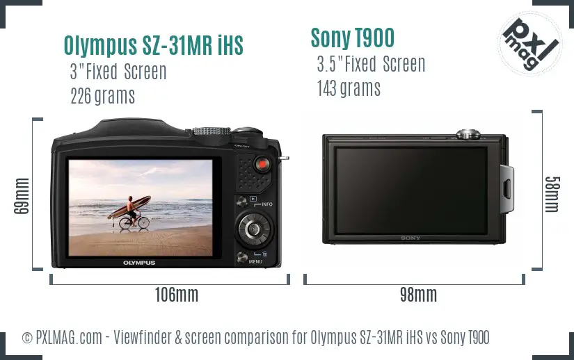 Olympus SZ-31MR iHS vs Sony T900 Screen and Viewfinder comparison