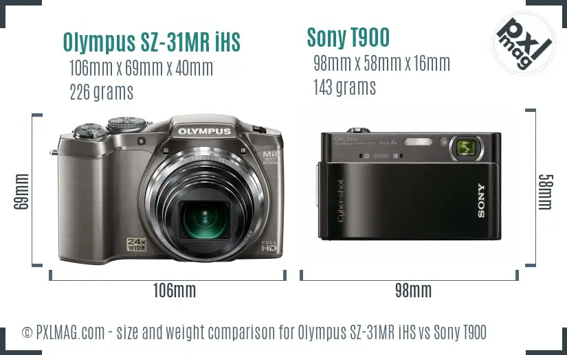 Olympus SZ-31MR iHS vs Sony T900 size comparison