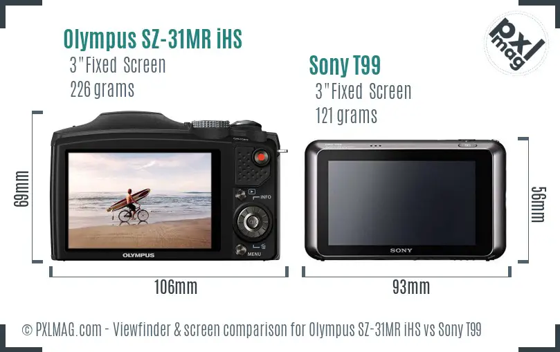 Olympus SZ-31MR iHS vs Sony T99 Screen and Viewfinder comparison