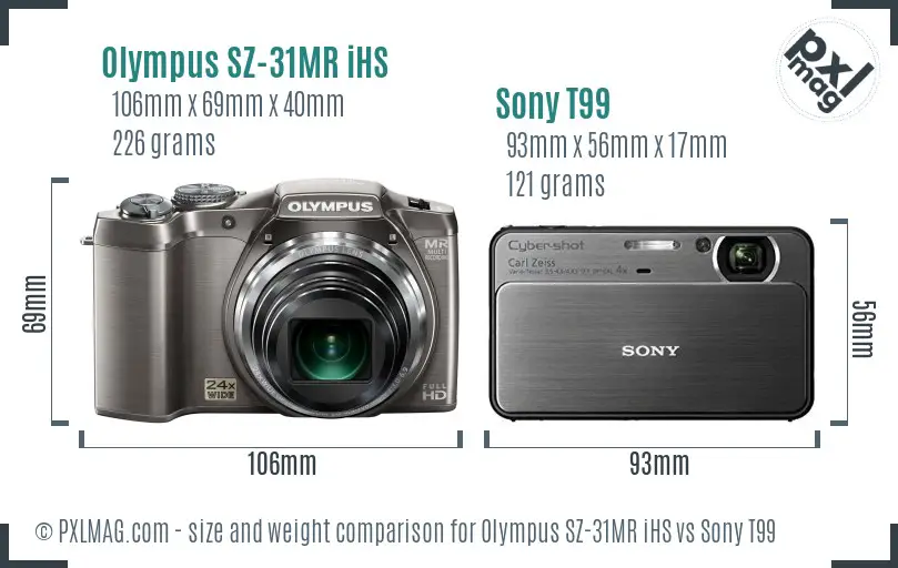 Olympus SZ-31MR iHS vs Sony T99 size comparison