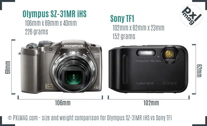 Olympus SZ-31MR iHS vs Sony TF1 size comparison