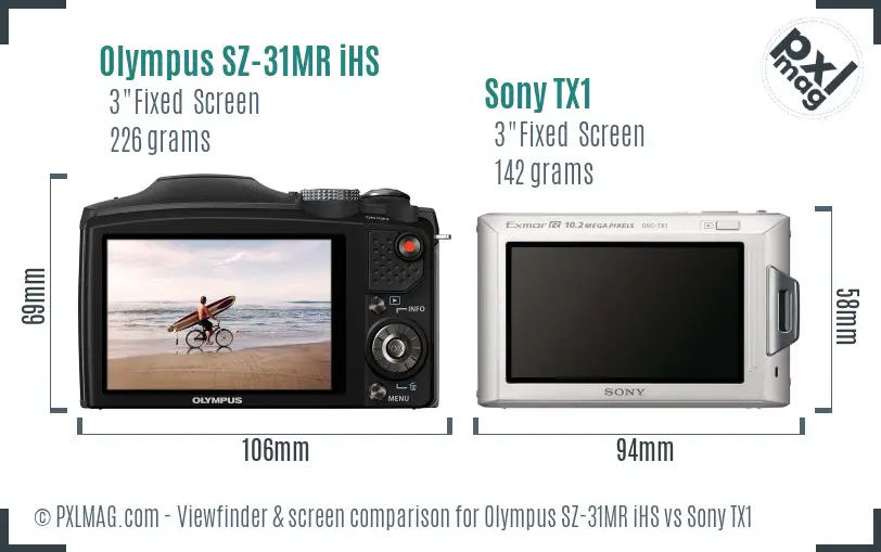 Olympus SZ-31MR iHS vs Sony TX1 Screen and Viewfinder comparison