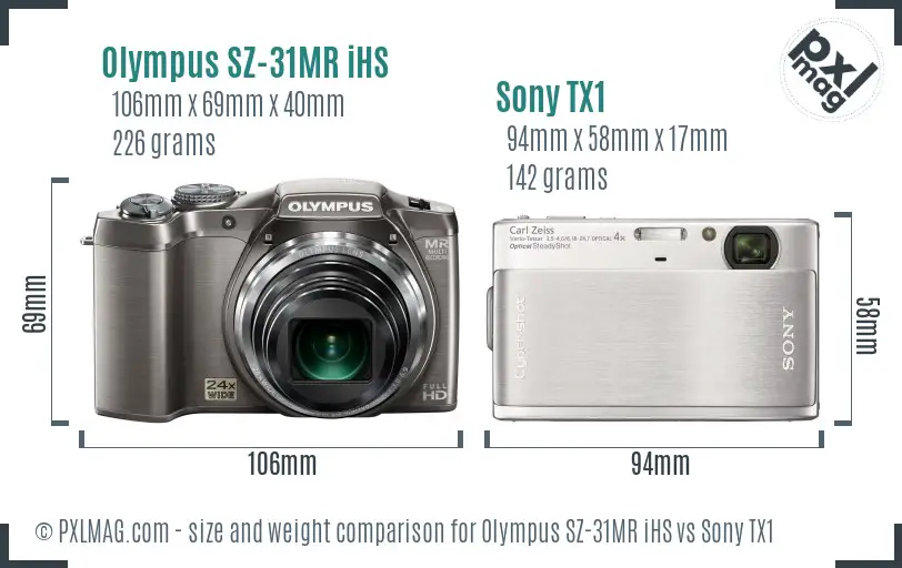 Olympus SZ-31MR iHS vs Sony TX1 size comparison