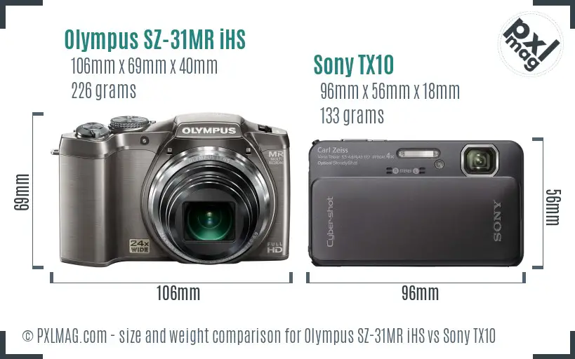 Olympus SZ-31MR iHS vs Sony TX10 size comparison