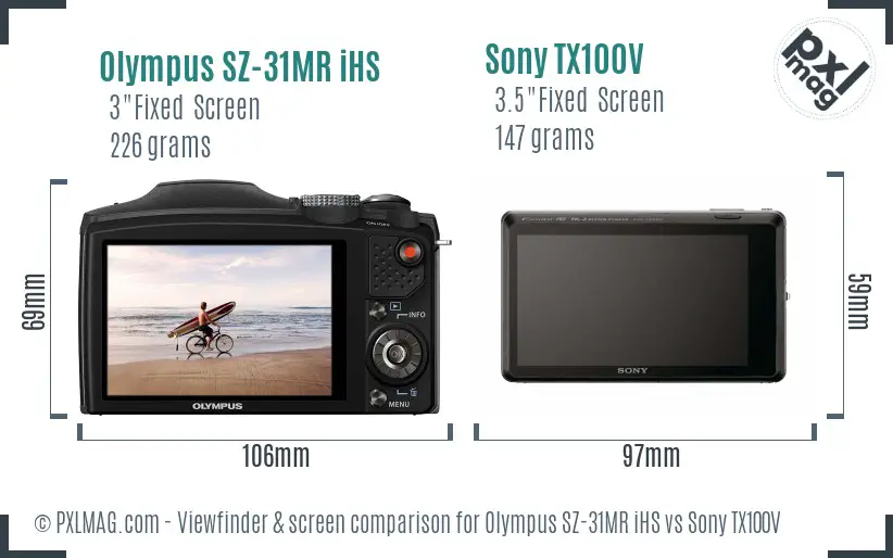 Olympus SZ-31MR iHS vs Sony TX100V Screen and Viewfinder comparison